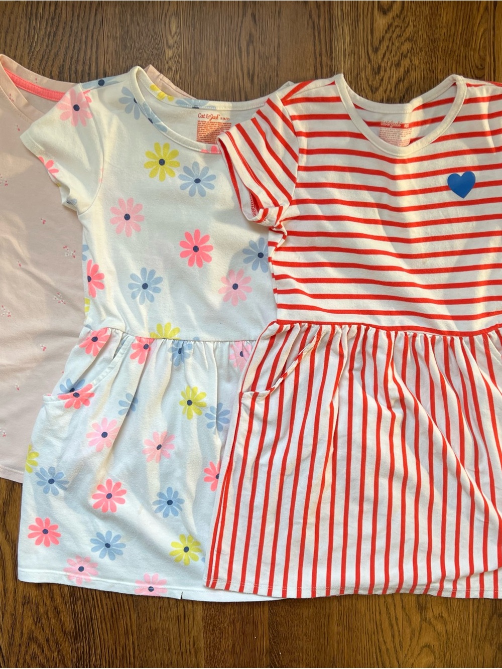 Cat & Jack Girls' White Floral and Red-Striped Dresses and Pink T-shirt